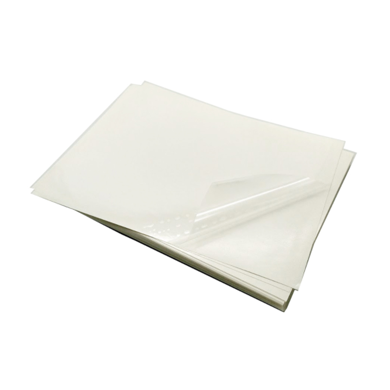 36um priehľadná PET fólia / odnímateľné lepidlo / 60 g biela pergamenová podložka